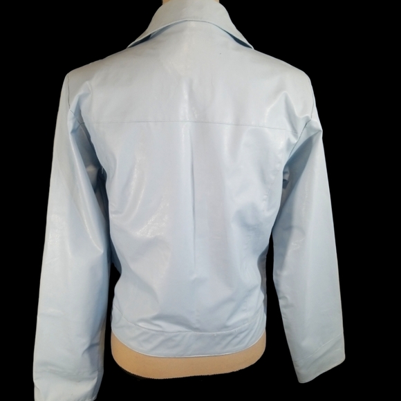 Judy Collection Faux Leather Light Baby Blue Zippered Jacket. M - Picture 4 of 12